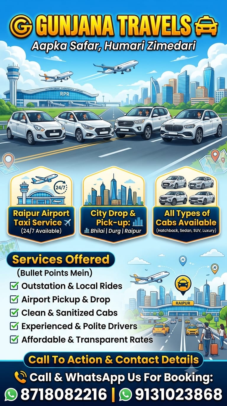 Raipur Airport Taxi Service 24/7 Available